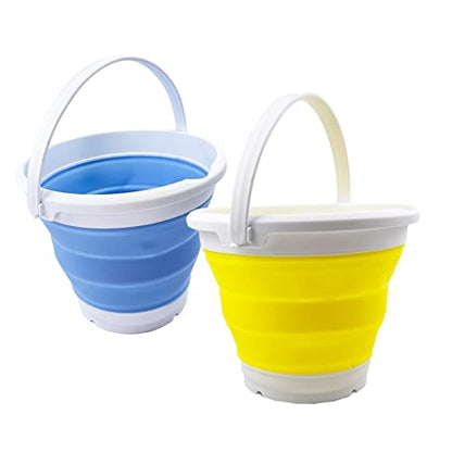 SAMMART 5.5L (1.4 Gallon) Collapsible Plastic Bucket - Foldable Round Tub - Portable Fishing Water Pail - Space Saving Outdoor Waterpot (Lemon + Baby Blue (Set of 2)) - color: Lemon + Baby Blue (Set of 2)