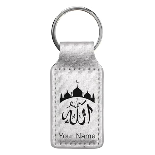 LaserGram Rectangle Keychain, Allah 2, Personalized Engraving Included (Carbon Fiber Silver) - color: Carbon Fiber Silver