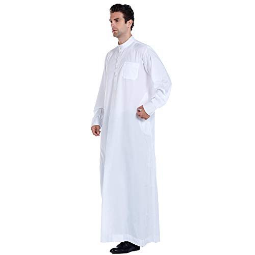 Lenmipot Men's Muslim Clothes Durable Kaftan Robe Dubai Long Gown Ethnic Clothes,1pc Soft Robe - color: B White, size: 3X-Large