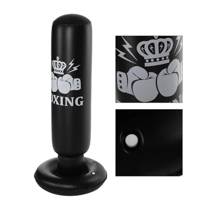 Inflatable Boxing Bag for Kids 63in Punching Dummy Post Toy for Karate Taekwondo Mixed Martial Arts Independent Training Target Black