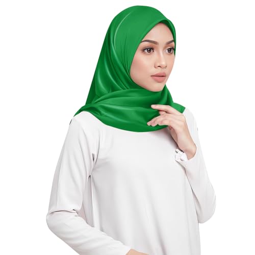 Elegant Satin Jersey Muslim Hijab Scarf Square Soft Head Wrap Scarves Shawl for Women Girls - color: Green(90*90cm)