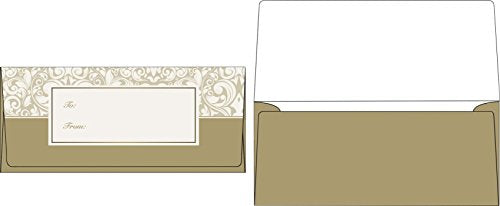 LUXPaper 화폐 봉투 | 6.4cm x 16.5cm | 골드 다마스크 | 31.8kg(70파운드) 텍스트 | 50개 - color: 골드 다마스크, size: 50 Qty.