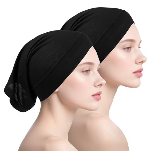 2 Pcs Hijab Undercaps No Slip Neck Cover for Women Under Hijab Cap Inner Undercap Head Wraps Scarf Solid Color Hijabs Sports Hijabs for Turban Tube Neck Cover Black
