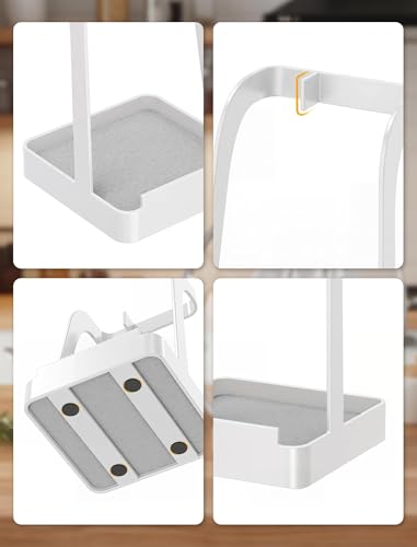 NiHome Pot Lid & Spoon Rest, Diatomite Tray Ladle Holder, Stove Top, White | Quick-Absorb Diatomite Base & Anti-Slip Silicone Pad Keep Counters Dry While Holding Lids & Utensils Upright - color: Medium White, size: with diatomite