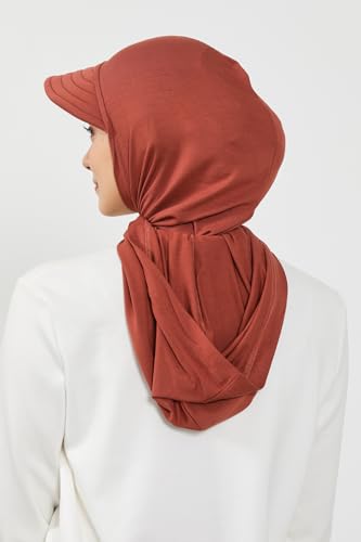 Aisha's Design Full Coverage Cotton Bonnet Hijab with Visor Modest Underscarf Bonnet - color: Cinnamon