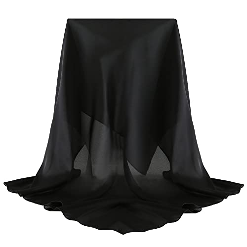 100% Mulberry Silk Scarf-Printed or Solid Color 35” Square Large Silk Hair Head Wrap Scarf With Gift Box Package - color: Black