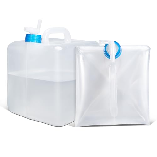 ASEVAT [2 Pack] 5.3 Gallon /20L Collapsible Water Container with Spigot & Handle, BPA Free Foldable Water Storage Cube, Portable Water Jug for Camping, Hiking, Emergency & Survival Kits - size: 5.3Gal