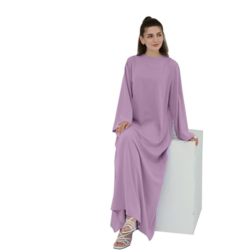 Women Abaya Dress with Belt Muslim Bell Sleeve Robe Islamic Prayer Jilbab | with Belt, A-line Skirt, Bell Sleeve - color: Dark Purple, size: Medium