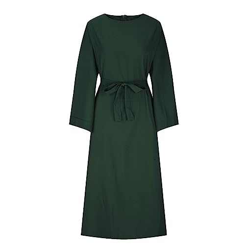 Ctreela Abaya Muslim Dresses for Women Girls Pockets Islamic Prayer Clothes with Tie Waist Ramadan Tarawih Sawm Outfits - color: Green, size: X-Large