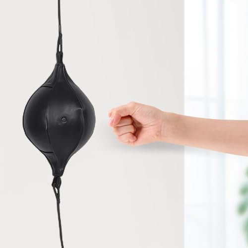 SHERCHPRY Boxing Speed Reaction Ball Double-end Pu Punching Bag with Rope, Air Pump, Needle Hook – Hanging Reflex Training Equipment for Boxing Speed and Coordination at Home