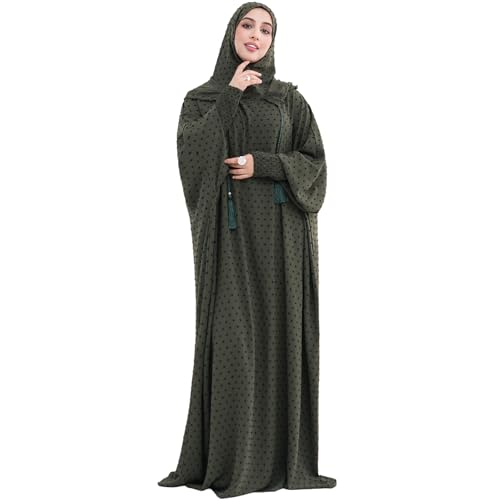 Upgraded Abaya Dress for Women 1PC Hoodie Polka Dot Modest Prayer Robe - color: Army Green, size: Size 1