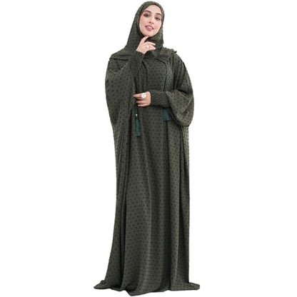 Upgraded Abaya Dress for Women 1PC Hoodie Polka Dot Modest Prayer Robe - color: Army Green, size: Size 1