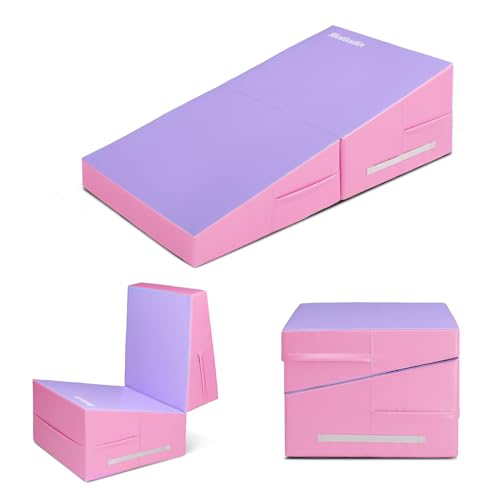 Matladin 48"x24"x14" Tumbling Mat - Folding Gymnastics Cheese Wedge Mat for Kids, Girls Home Training - color: Petal Pink, Purple