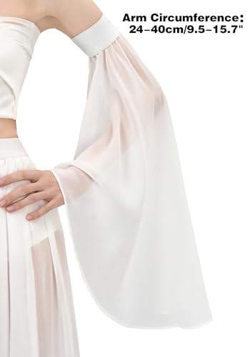 DAZCOS Victorian Long Tulle Sleeves for Women Chiffon Detachable Gloves for Wedding Dress Halloween Party Pageant - color: All-white