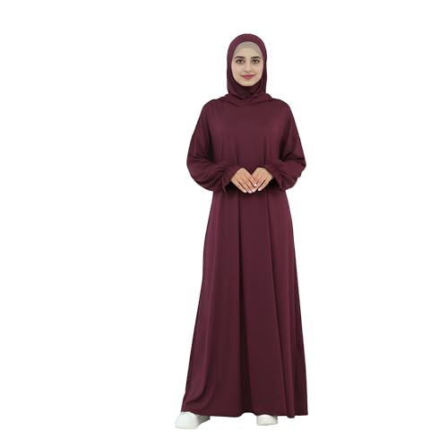 Abaya Muslim Women Hooded Dress Loose Sleeve Loose Maxi Modest Islamic Clothing Prayer Dress Kaftan - color: Wine Red