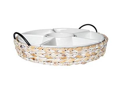 Ceramic Serving Trays, RANDEFURN Serving Platters with 6 Removable Dishes, Serving Tray for Parties, Food Tray 15.5 x 15.5 Inches, Perfect for or Chips,Whitewash - color: Whithewash