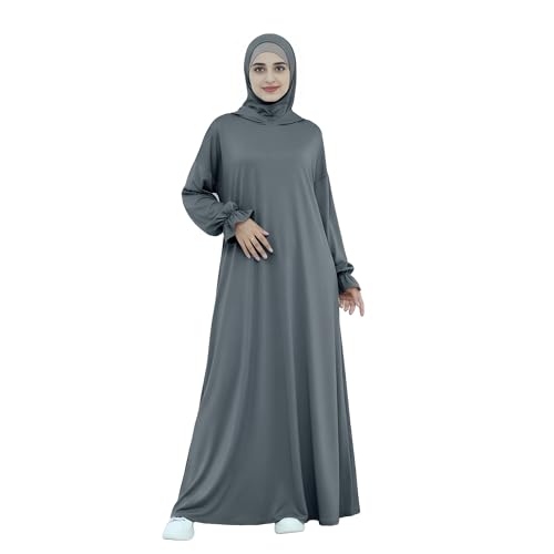 Abaya Muslim Women Hooded Dress Loose Sleeve Loose Maxi Modest Islamic Clothing Prayer Dress Kaftan - color: Dark Gray