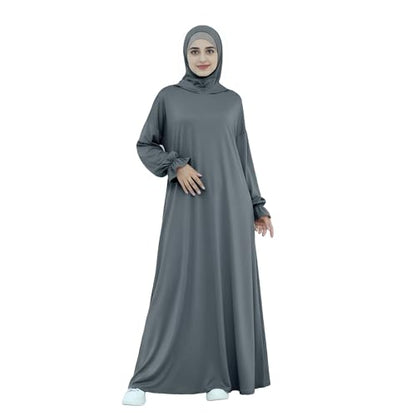 Abaya Muslim Women Hooded Dress Loose Sleeve Loose Maxi Modest Islamic Clothing Prayer Dress Kaftan - color: Dark Gray