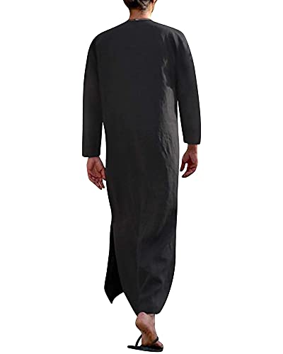 YAOHUOLE Men's Kaftan Thobe Long Sleeve Men Thobe Robe Side Split Men Thobe with Pockets Casual Thobe - color: Black-long Sleeve, size: 3X-Large