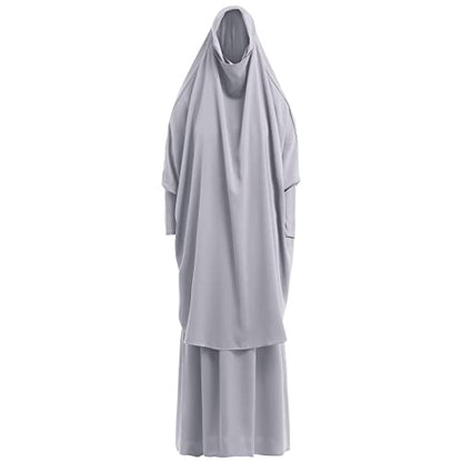 Prayer Clothes for Muslim Women Islamic Abaya Suit Maxi Skirt + Khimar Hijab 2pcss Burka Jilbab Kaftan - color: Grey