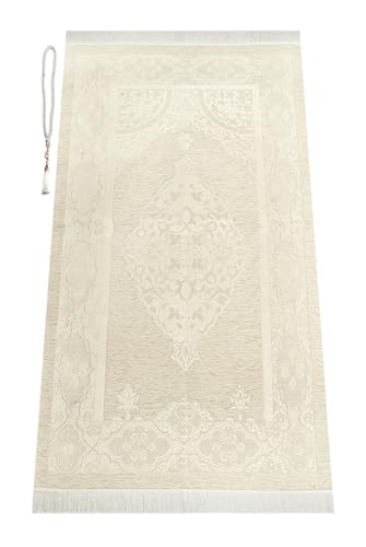 ihvan online Muslim Prayer Rug Set, Islamic Dowry Gift Box for Men & Women, Shawl, Kufi Hat, Digital Beads Counter, Quran Gift, Elegant Islamic Gifts Set for Ramadan & Eid & Wedding, White - color: White