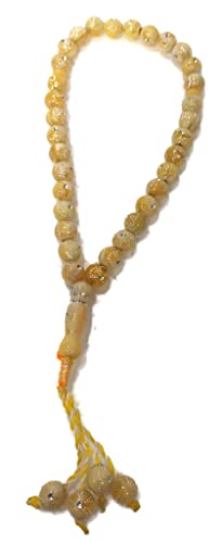 Muslim Tasbih 33 Prayer Bead Rosary AMN-312 Islam Praying Misbaha Beautiful Design 10 mm. Islamic Religion Subha Sibha Eid Ramadan Gift (Beige) - color: Beige