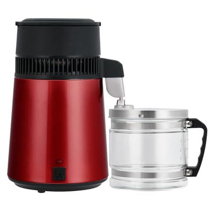 4L Countertop Stainless Steel Distilled Water Purifier, Distilled Water Making Machine with Glass Container, Ideal for Household, Workplace, Lab, and Aquarium Usage-Red - color: Red