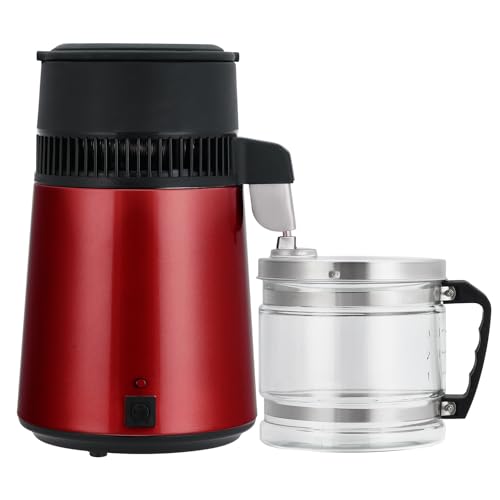 4L Countertop Stainless Steel Distilled Water Purifier, Distilled Water Making Machine with Glass Container, Ideal for Household, Workplace, Lab, and Aquarium Usage-Red - color: Red