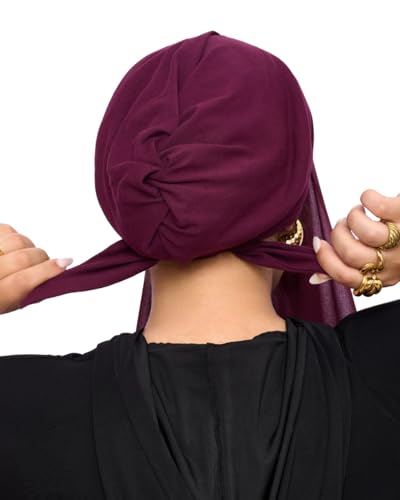 Instant Chiffon Hijab 3-in-1 with Built-in Magnets and Attached Match Undercap, Women Hijabs Set. - color: Cranburry