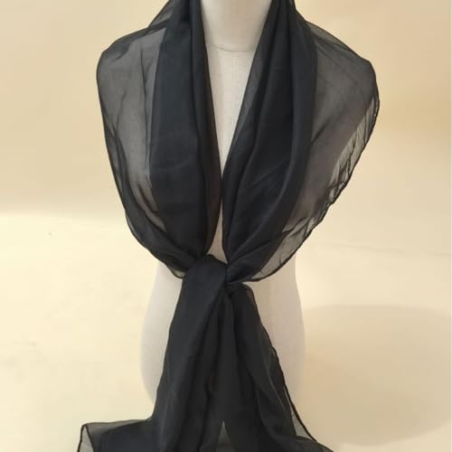 Utaly Lightweight Chiffon Scarf for Women Long Chiffon Sheer Scarf Ladies Fashion Sun-proof Shawls Wrap - color: Black