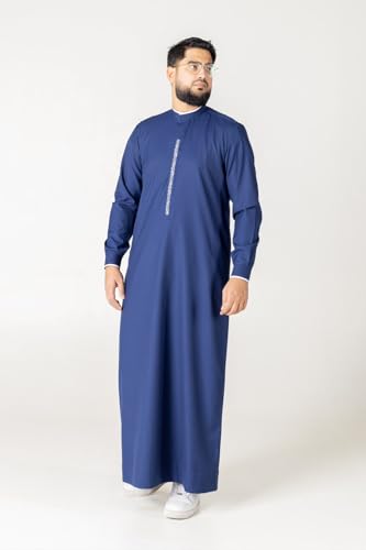 Thobe for Men - Embroidery Long Sleeves Kaftan - Mens Long Gown Thawb Jubba - color: Mission, size: 58L