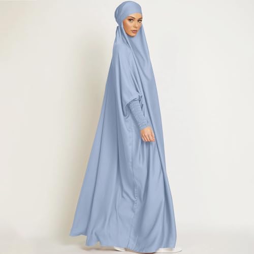 Jazvano Abaya Dress for women 1pc Eid Jilbab Muslim Prayer Clothes Islamic Modest Abayas Dubai Salah Robe - color: A Blue