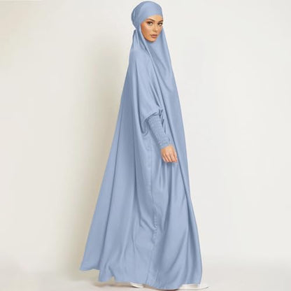 Jazvano Abaya Dress for women 1pc Eid Jilbab Muslim Prayer Clothes Islamic Modest Abayas Dubai Salah Robe - color: A Blue