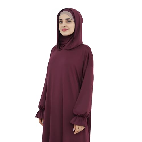 Abaya Muslim Women Hooded Dress Loose Sleeve Loose Maxi Modest Islamic Clothing Prayer Dress Kaftan - color: Wine Red