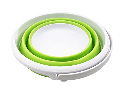 SAMMART 5.5L (1.4 Gallon) Collapsible Plastic Bucket - Foldable Round Tub - Portable Fishing Water Pail - Space Saving Outdoor Waterpot (White/Grass Green) - color: White/Grass Green