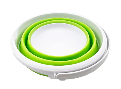 SAMMART 5.5L (1.4 Gallon) Collapsible Plastic Bucket - Foldable Round Tub - Portable Fishing Water Pail - Space Saving Outdoor Waterpot (White/Grass Green) - color: White/Grass Green