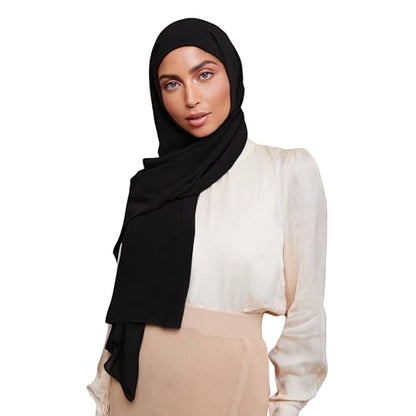 Premium Chiffon Hijab Scarf for Women Lightweight Non Slip Fashion Scarves - color: Black, size: 1 Pack