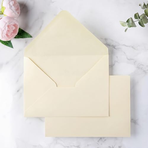 PONATIA 50 PCS A7 Envelopes, 5.25 x 7.25'' Cream Envelopes for 5x7'' Weddings Invitation Cards, Christmas Gift Cards, Acrylic Invitations, Photos and Any 5x7" Inserts - color: Cream