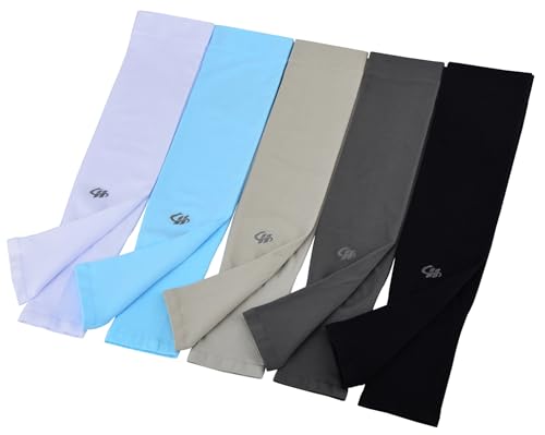 HOPESHINE Arm Cooling Sleeves UPF 50+ UV Protection Compression Cycling Outdoor Sports 5-Pairs - color: 5-pairs Black+white+grey+dark Grey+blue, size: S-XL