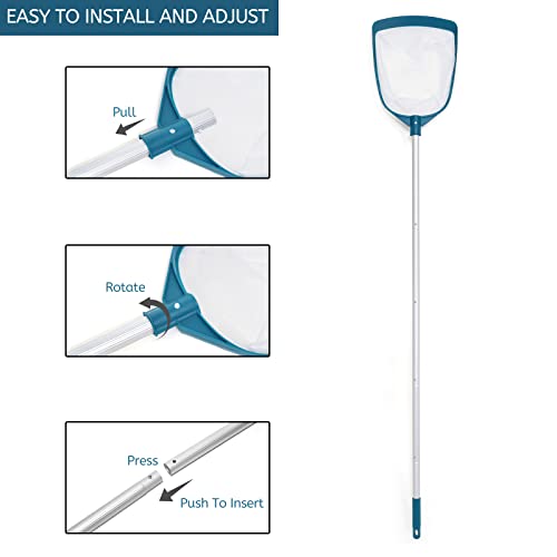 5 Foot Ultra Fine Mesh Pool Spa Leaf Skimmer Rake Net with Adjustable Pole | 3/4" Diameter Aluminum Pole, Nylon Medium Bag, Scoop Tiny Particles for Cleaning Swimming Pools, Hot Tubs, Spas & Fountains - size: Pool Skimmer with Pole