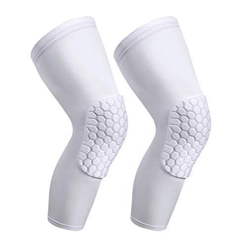 PISIQI Knee Pads Compression Pads Long Leg Sleeve Collision Avoidance Brace Protection Knee Sleeve for Basketball Football Volleyball Cycling (1 Pair) - color: White, size: Small