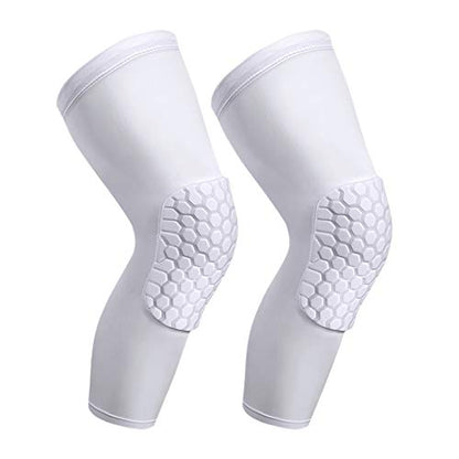PISIQI Knee Pads Compression Pads Long Leg Sleeve Collision Avoidance Brace Protection Knee Sleeve for Basketball Football Volleyball Cycling (1 Pair) - color: White, size: Medium