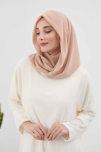 Aisha's Design Pre-tied Cotton-Chiffon Scarf for Women Practical Veil Instant Scarf Hijab Stylish Design - color: Sand Brown