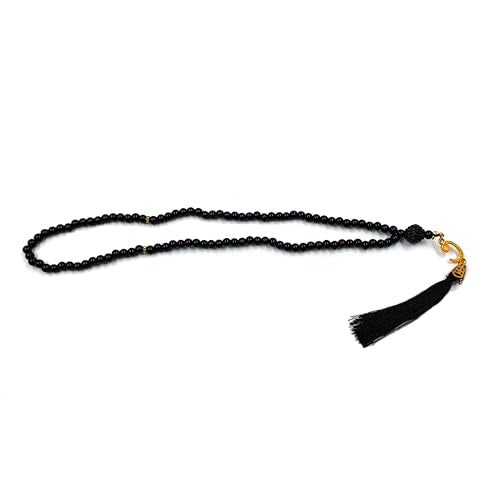 BAYKUL Muslim Prayer Beads 99, Islamic Rosary with Silver Allah Muhammad Engraved Tasbih, Zikr Namaz Worship Ramadan Tesbih Bracelet - color: Dark Pearl