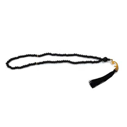 BAYKUL Muslim Prayer Beads 99, Islamic Rosary with Silver Allah Muhammad Engraved Tasbih, Zikr Namaz Worship Ramadan Tesbih Bracelet - color: Dark Pearl