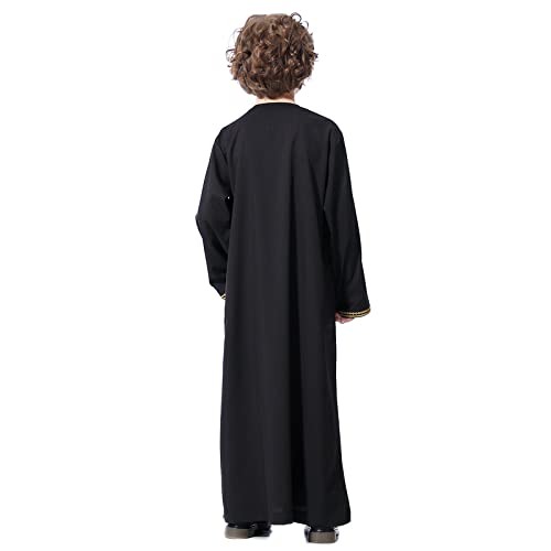 Boys Muslim Kaftan Islamic Thobe Kids Boys Muslim Dress Arabic Thobe Abaya Prayer Clothes Dubai Ramadan Eid Outfit - color: Black, size: 6-8 Years
