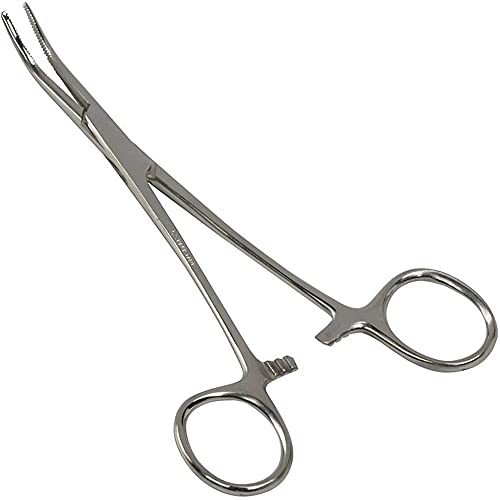 Pean Hemostat Straight and Curved Multipurpose Locking Tweezer Clamps Serrated, Stainless Steel - Hemostats for Nurses, Fishing Forceps, Crafts and Hobby - style: Curved