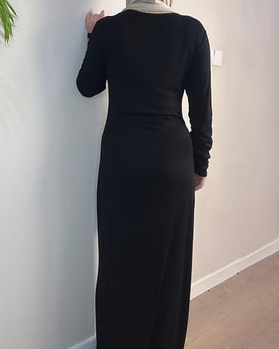 Modal Cotton Abaya Women Long Sleeve Prayer Dress Soft Stretch Islamic Clothes Elegant Robe For Eid, Ramadan, Umrah, Hajj - color: Black, size: Medium-Large