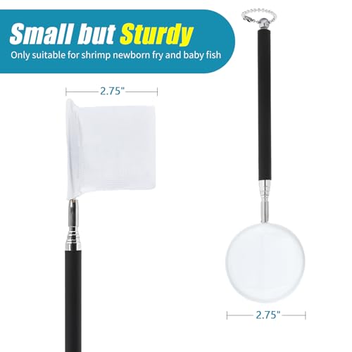 AQUANEAT Small Fish Tank Shrimp Net, Aquarium Debris Cleaning Tools, with Extendable Handle - size: 3 Inch
