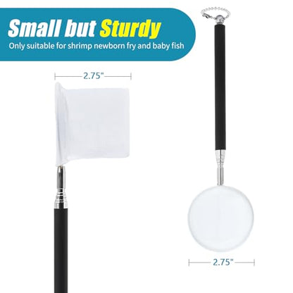 AQUANEAT Small Fish Tank Shrimp Net, Aquarium Debris Cleaning Tools, with Extendable Handle - size: 3 Inch